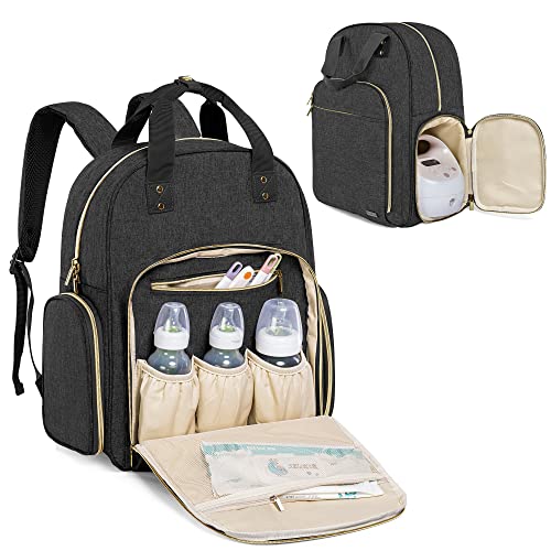 Teamoy Breast Pump Backpack Compatible with Spectra S1, S2, and Cooler Bag, Pumping Bag with Insulated Feeding Bottle Pockets, Diaper Bag Backpack for Working Mother with 15 inch Laptop Sleeve, Black