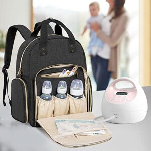 Teamoy Breast Pump Backpack Compatible with Spectra S1, S2, and Cooler Bag, Pumping Bag with Insulated Feeding Bottle Pockets, Diaper Bag Backpack for Working Mother with 15 inch Laptop Sleeve, Black