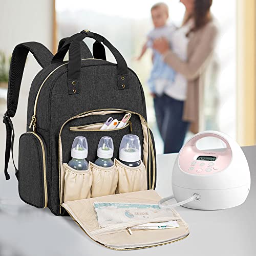 Teamoy Breast Pump Backpack Compatible with Spectra S1, S2, and Cooler Bag, Pumping Bag with Insulated Feeding Bottle Pockets, Diaper Bag Backpack for Working Mother with 15 inch Laptop Sleeve, Black