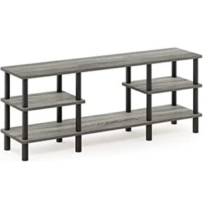 furinno turn-n-tube 3-tier multipurpose wide shelf tv stand, french oak grey/black