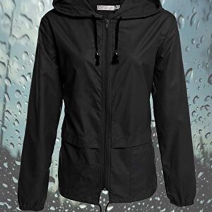 Avoogue Lightweight Raincoat Climbing Jackets Women's Waterproof Windbreaker Packable Outdoor Hooded Fall Rain Jacket Black XL