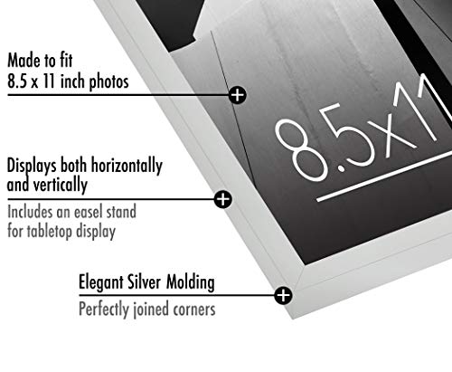 Americanflat 8.5x11 Picture Frame in Silver - Thin Border Frame with Shatter Resistant Glass - Horizontal and Vertical Formats for Wall and Tabletop