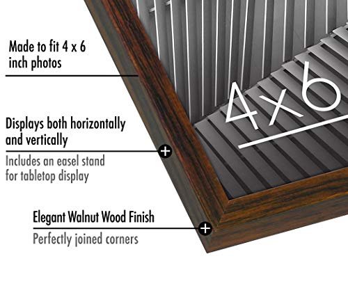 Americanflat 4x6 Picture Frame in Walnut - Thin Border Photo Frame with Shatter Resistant Glass - Horizontal and Vertical Formats for Wall and Tabletop