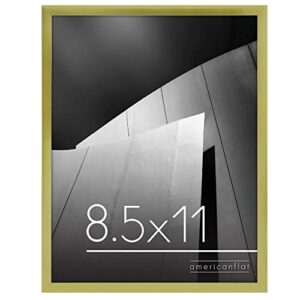 americanflat 8.5x11 picture frame in gold - thin border photo frame with shatter resistant glass - horizontal and vertical formats for wall and tabletop
