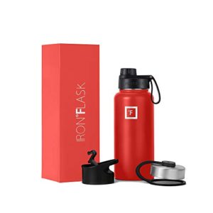 iron °flask sports water bottle - 32 oz, 3 lids (spout lid), leak proof, vacuum insulated stainless steel, double walled, thermo mug, metal canteen