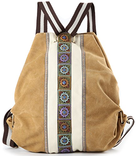 Goodhan Women Canvas Backpack Daypack Casual Shoulder Bag, Vintage Heavy-duty Anti-theft Travel Backpack (Yellow)