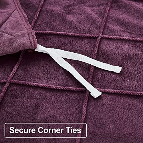 PHF Pleated Velvet Duvet Cover Set Queen, 3PCS Flannel Comforter Cover Set for All Season, Ultra Soft Cozy Velour Duvet Cover with Pillow Shams Bedding Collection, 90" x 92", Wine Red