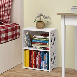 Rerii Small Bookshelf, 3 Tier Bookshelf for Small Spaces, 2 Shelf Bookcase Kids, Book Storage Organizer Case Open Shelves for Bedroom Living Room Office, White