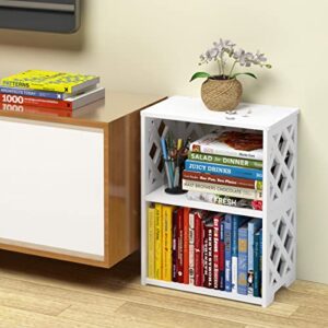 Rerii Small Bookshelf, 3 Tier Bookshelf for Small Spaces, 2 Shelf Bookcase Kids, Book Storage Organizer Case Open Shelves for Bedroom Living Room Office, White