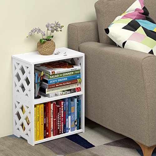 Rerii Small Bookshelf, 3 Tier Bookshelf for Small Spaces, 2 Shelf Bookcase Kids, Book Storage Organizer Case Open Shelves for Bedroom Living Room Office, White