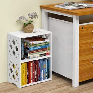 Rerii Small Bookshelf, 3 Tier Bookshelf for Small Spaces, 2 Shelf Bookcase Kids, Book Storage Organizer Case Open Shelves for Bedroom Living Room Office, White