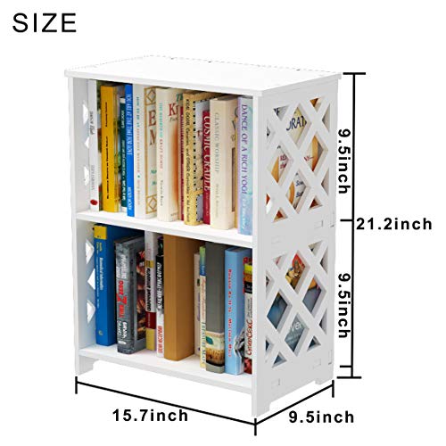 Rerii Small Bookshelf, 3 Tier Bookshelf for Small Spaces, 2 Shelf Bookcase Kids, Book Storage Organizer Case Open Shelves for Bedroom Living Room Office, White