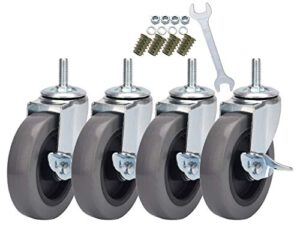 dicasal stem casters with imperial 3/8-16x25mm stem thread heavy duty and highly-elastic tpr wheels mute castors with side brakes pack of 4 (4 inch)