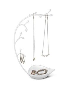 umbra, white orchid jewelry organizer and necklace holder with built-in dish for rings, earrings, and bracelets