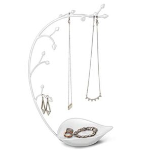 Umbra, White Orchid Jewelry Organizer and Necklace Holder with Built-In Dish for Rings, Earrings, and Bracelets