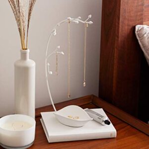 Umbra, White Orchid Jewelry Organizer and Necklace Holder with Built-In Dish for Rings, Earrings, and Bracelets