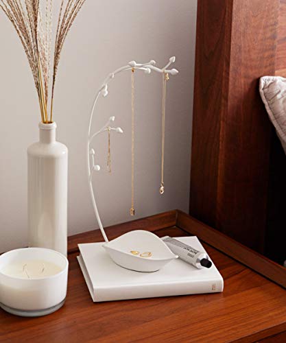 Umbra, White Orchid Jewelry Organizer and Necklace Holder with Built-In Dish for Rings, Earrings, and Bracelets