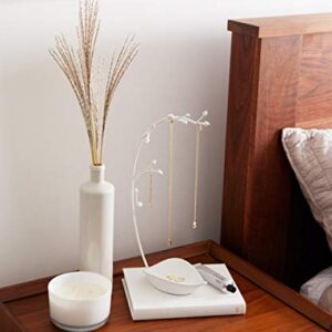 Umbra, White Orchid Jewelry Organizer and Necklace Holder with Built-In Dish for Rings, Earrings, and Bracelets