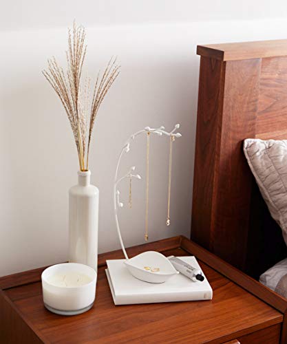 Umbra, White Orchid Jewelry Organizer and Necklace Holder with Built-In Dish for Rings, Earrings, and Bracelets