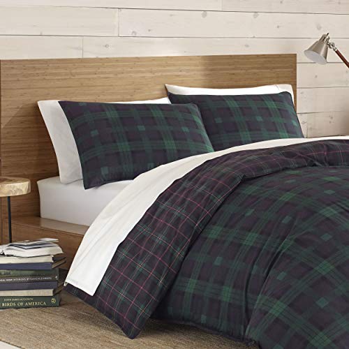 Eddie Bauer - Queen Duvet Cover Set, Reversible Cotton Bedding with Matching Shams, Plaid Home Decor with Button Closure (Woodland Tartan Green, Queen)