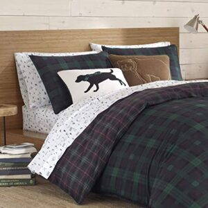 Eddie Bauer - Queen Duvet Cover Set, Reversible Cotton Bedding with Matching Shams, Plaid Home Decor with Button Closure (Woodland Tartan Green, Queen)