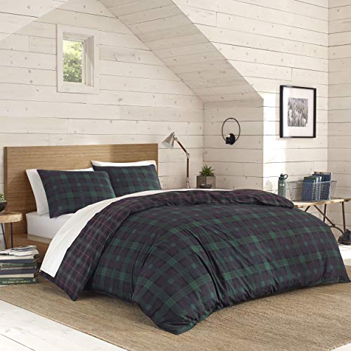 Eddie Bauer - Queen Duvet Cover Set, Reversible Cotton Bedding with Matching Shams, Plaid Home Decor with Button Closure (Woodland Tartan Green, Queen)