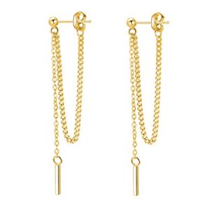 sluynz 925 sterling silver bar dangle earrings for women teen girls minimalist dangle earrings threader chain