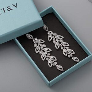 SWEETV Wedding Bridal Chandelier Earrings, Crystal Rhinestone Drop Dangle Earrings for Women Brides-Silver