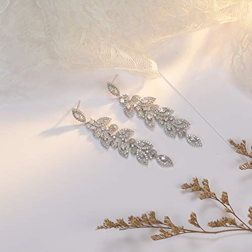 SWEETV Wedding Bridal Chandelier Earrings, Crystal Rhinestone Drop Dangle Earrings for Women Brides-Silver