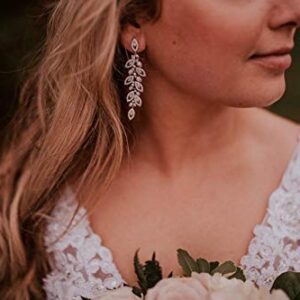 SWEETV Wedding Bridal Chandelier Earrings, Crystal Rhinestone Drop Dangle Earrings for Women Brides-Silver