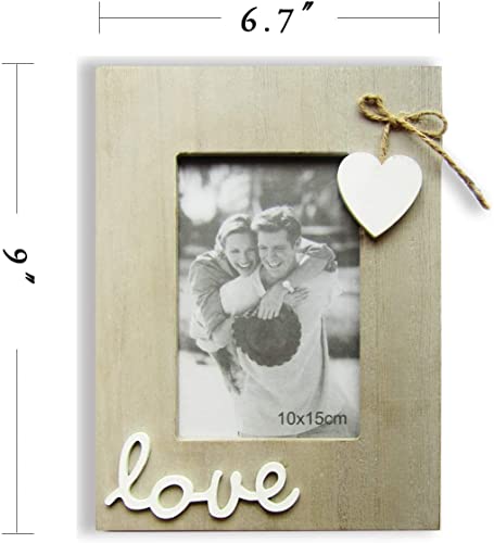 Vintage Picture Frames for Love 4X6 -Rustic Heart Photo Frame For Couple ,Bride,Boyfriend,Family -Table and Wall Decor