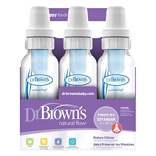 Dr. Brown's Original Baby Bottles, 8oz/250ml, Purple and Clear, 6 Count