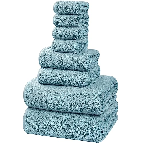 SEMAXE Towel Set of 8, 2 Bath Towels 2 Hand Towels 4 Washcloths, 100% Cotton Bathroom Towel, Soft Fluffy and Absorbent Towel for Bathroom, Hotel & Spa Qualit