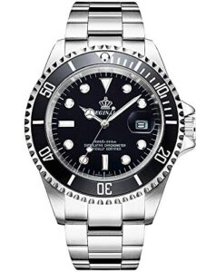 reginald men's watch luminous quartz rotatable bezel sapphire glass silver stainless steel band and case waterproof sports black watch