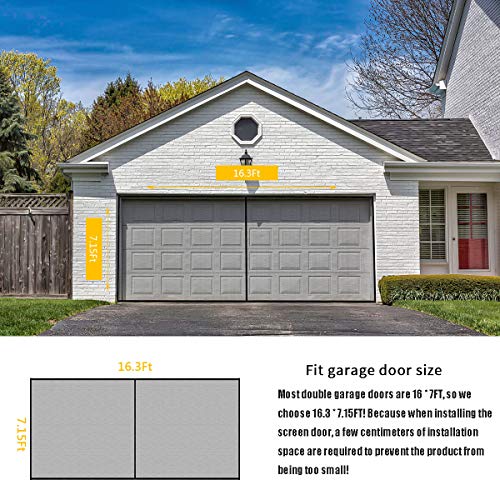 Garage Door Screen for 2 Car 16x7FT- Magnetic Reinforced Fiberglass Garage Door Screen,Stronger 2350g（5.2LB） High Energy Magnets ，Hands Free Magnetic Screen Door Black
