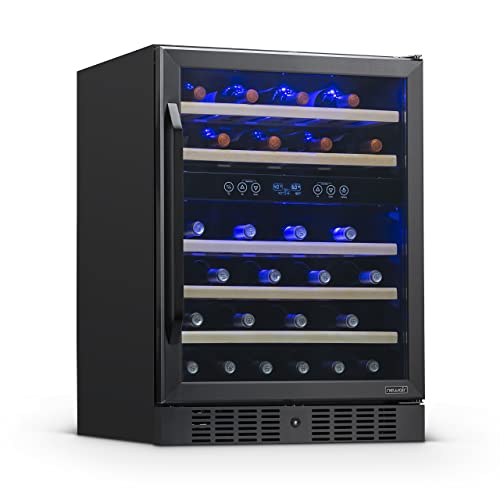 NewAir Wine Fridge | 46 Bottle Capacity Wine Cooler | 24" Black Stainless Steel Fridge | Dual Zone, Built-in, Under Counter, Freestanding Mini Fridge For Bedroom, Office, Kitchen