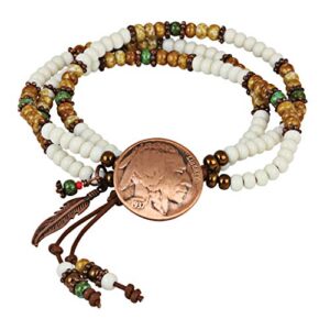 buffalo nickel multi strand bracelet | leather and czech glass beads | genuine coin | one size adjustable |women’s fashion jewelry