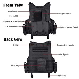 MGFLASHFORCE Tactical Airsoft Vest Adjustable Modular Paintball Vest (Black)