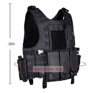 MGFLASHFORCE Tactical Airsoft Vest Adjustable Modular Paintball Vest (Black)