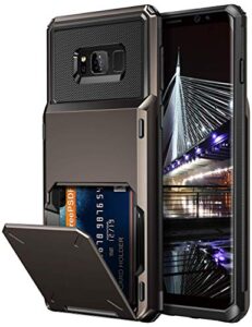 vofolen case for galaxy s8 case wallet 4-slot pocket credit card id holder flip door scratch resistant dual layer protective bumper rugged rubber armor hard shell cover for samsung galaxy s8 gun metal