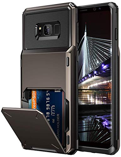 Vofolen Case for Galaxy S8 Case Wallet 4-Slot Pocket Credit Card ID Holder Flip Door Scratch Resistant Dual Layer Protective Bumper Rugged Rubber Armor Hard Shell Cover for Samsung Galaxy S8 Gun Metal