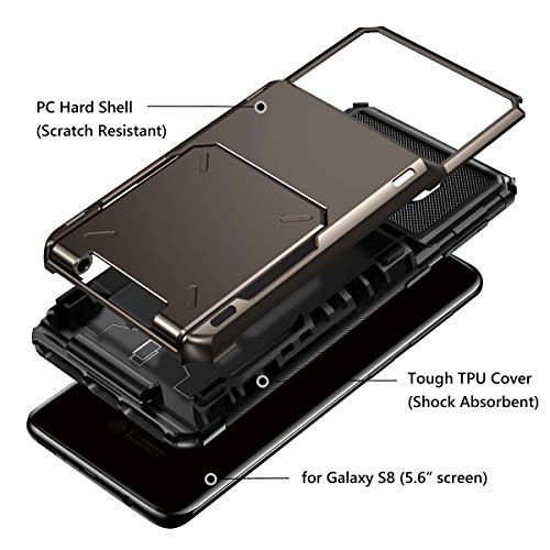 Vofolen Case for Galaxy S8 Case Wallet 4-Slot Pocket Credit Card ID Holder Flip Door Scratch Resistant Dual Layer Protective Bumper Rugged Rubber Armor Hard Shell Cover for Samsung Galaxy S8 Gun Metal