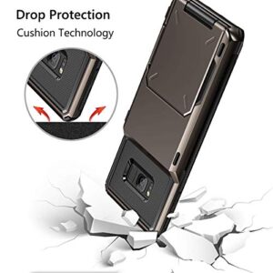 Vofolen Case for Galaxy S8 Case Wallet 4-Slot Pocket Credit Card ID Holder Flip Door Scratch Resistant Dual Layer Protective Bumper Rugged Rubber Armor Hard Shell Cover for Samsung Galaxy S8 Gun Metal