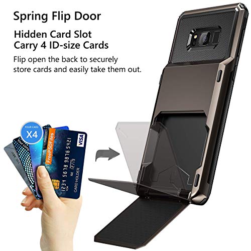 Vofolen Case for Galaxy S8 Case Wallet 4-Slot Pocket Credit Card ID Holder Flip Door Scratch Resistant Dual Layer Protective Bumper Rugged Rubber Armor Hard Shell Cover for Samsung Galaxy S8 Gun Metal