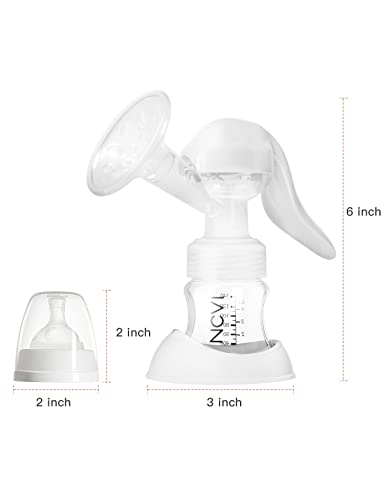 NCVI Manual Breast Pump with Milk Bottle,Portable Breastfeeding Pumps 5oz, BPA Free Soft Food Grade Silicone Powerful Suction