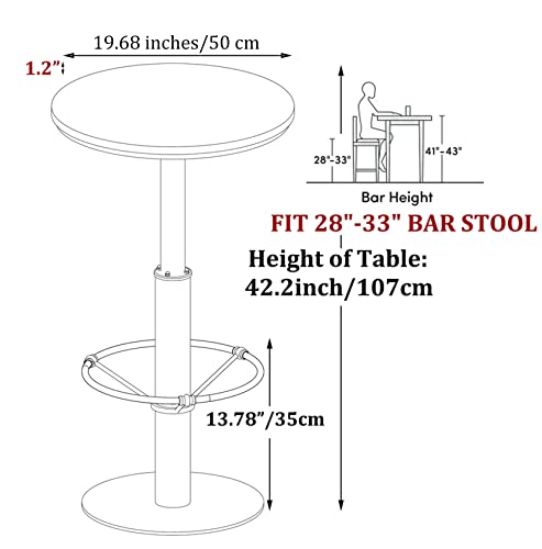 LOKKHAN 42" Tall Rustic Industrial Bar Table-19.68" Dia Round Wooden Top Metal Bar Height Adjustable Standing Pub Table-Dining Room Bistro Table-Cocktail Table