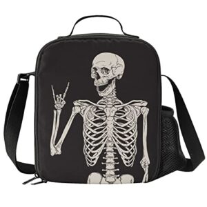 prelerdiy funny skull lunch bag tote lunch box food bag for boys girls with zipper & side pocket & shoulder strap