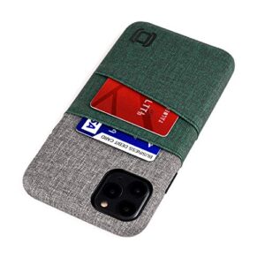 dockem iphone 11 pro max wallet case: built-in metal plate for magnetic mounting & 2 card slots (6.5" luxe m2 synthetic leather, green & grey)