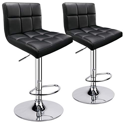 Leopard Bar Stools, Modern PU Leather Adjustable Swivel Bar Stool with Back, Set of 2 (Black)