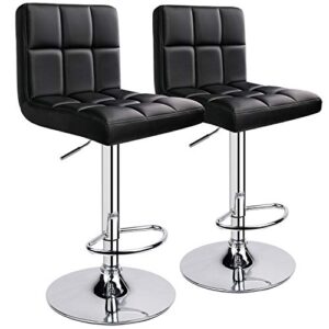 leopard bar stools, modern pu leather adjustable swivel bar stool with back, set of 2 (black)